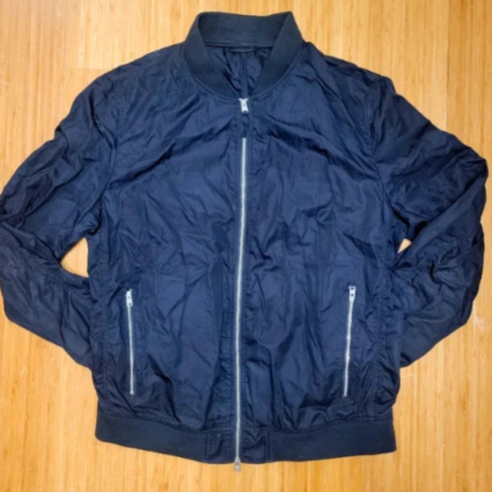 AllSaints Men’s Black Bomber Jacket Streetwear Zip-Up Lightweight Designer Coat